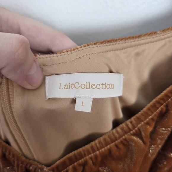 Lait Collection Orange Velvet Brielle Square Neckline Floral Midi Dress Large - Picture 6 of 8